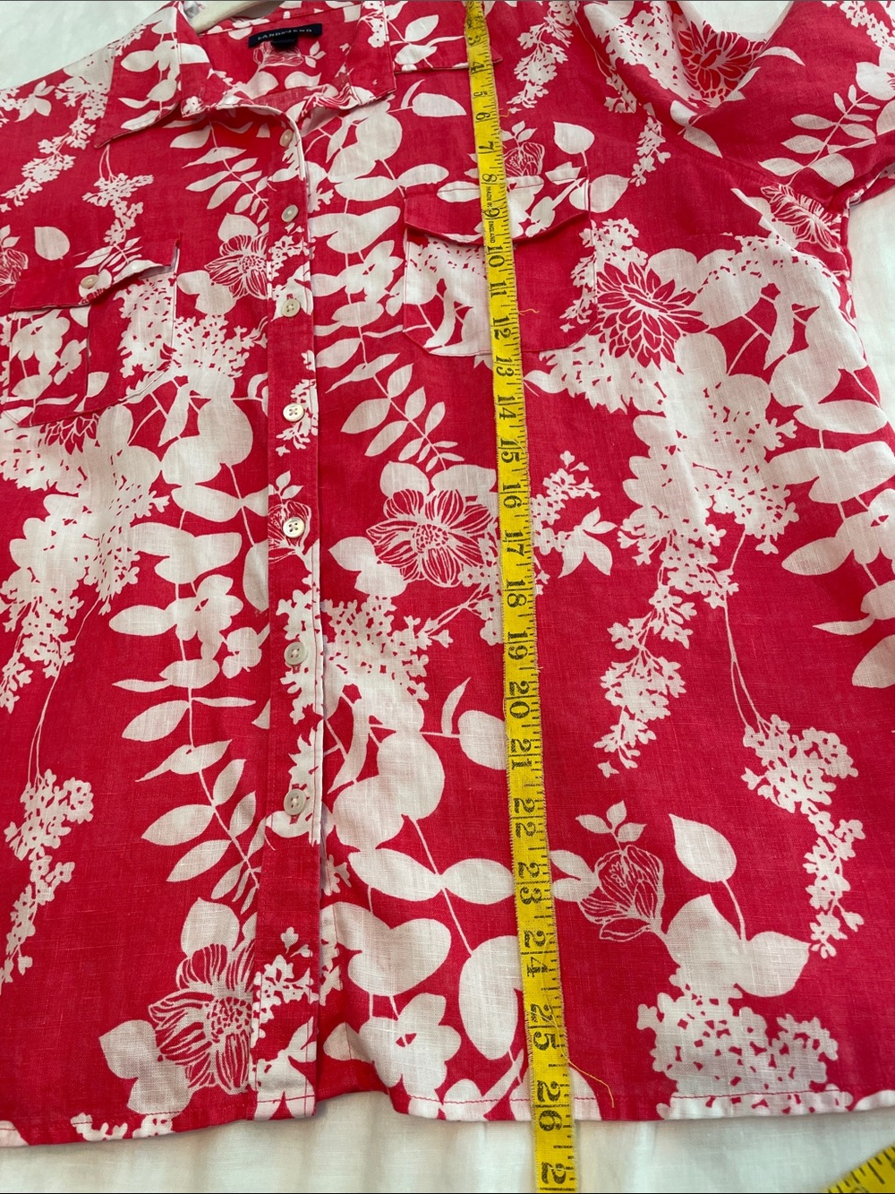 Lands' End Pink Floral Button-Up Shirt with White Print - Picture 4 of 10